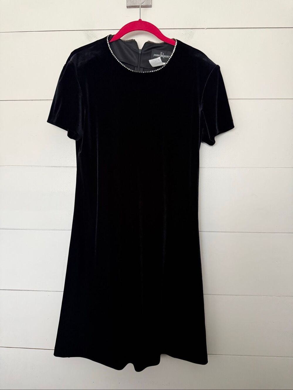 Vintage John Roberts Women’s 12 Black Rhinestone Velvet Mini Dress